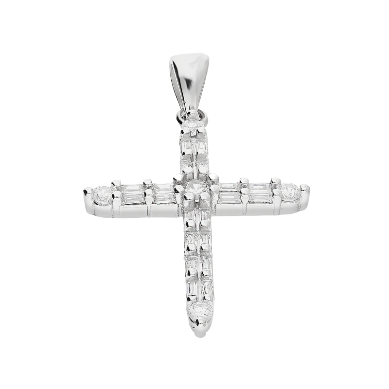 Krzyżyk srebrny z cyrkoniami w formie bagiet HS2032 próba 925