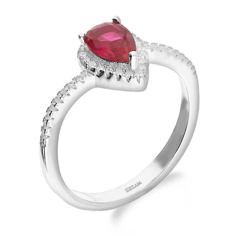 Srebrny Pierścionek Kropla z Cyrkoniami pr. 925 - JubilerSezam.pl