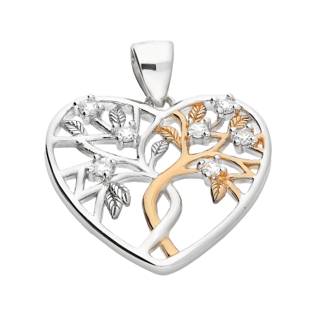 Serduszko srebrne drzewko z cyrkoniami w dwóch kolorach HS2039 próba 925