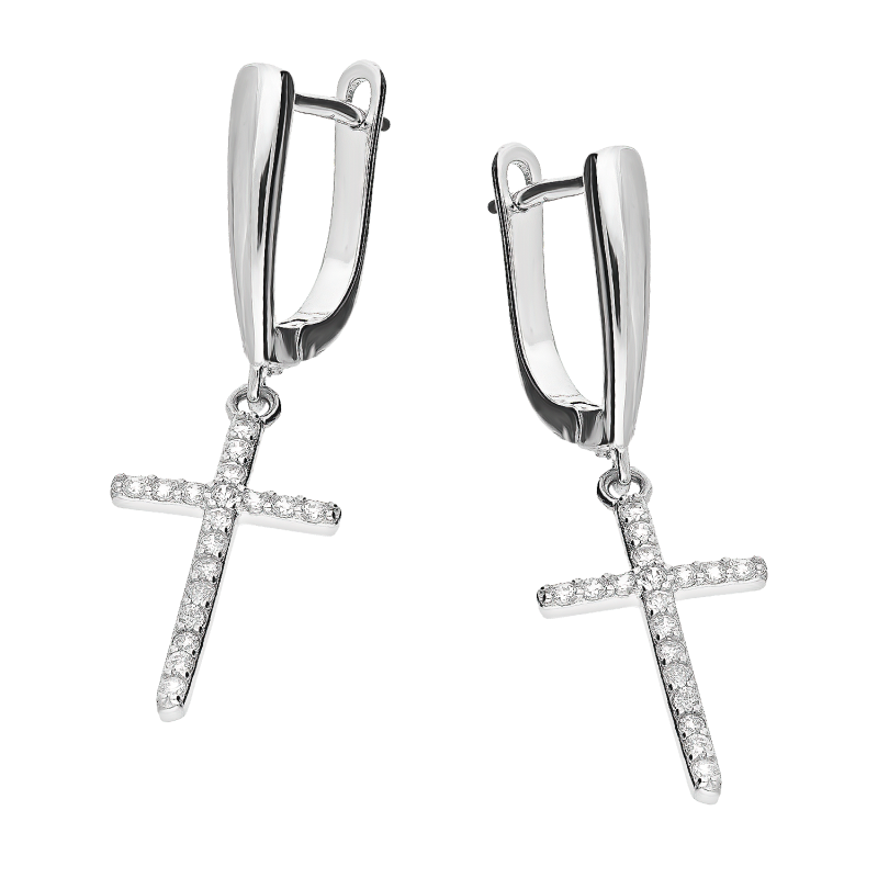 Srebrne kolczyki krzyżyki z cyrkoniami pr. 925 - JubilerSezam.pl