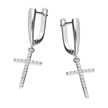 Kolczyki srebrne krzyżyk z białymi cykoniami/ang.zap. HS2046 próba 925