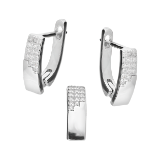 Srebrny Komplet Biżuterii z Cyrkoniami - Kolczyki i Zawieszka - JubilerSezam.pl