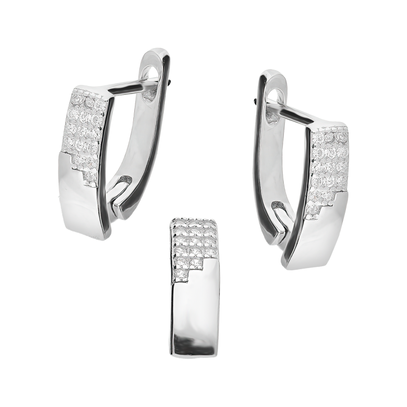 Srebrny Komplet Biżuterii z Cyrkoniami - Kolczyki i Zawieszka - JubilerSezam.pl