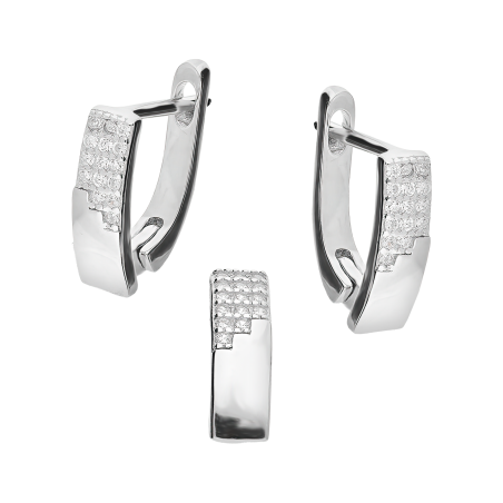 Srebrny Komplet Biżuterii z Cyrkoniami - Kolczyki i Zawieszka - JubilerSezam.pl