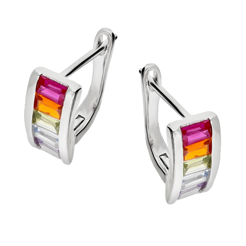 Kolczyki srebrne z kolorowymi cyrkoniami bagietami/ang.zap. HS2056 próba 925