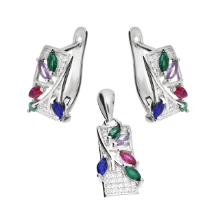 Srebrny Komplet Kolczyki i Zawieszka z Cyrkoniami - JubilerSezam.pl