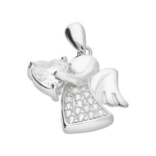 Medalik srebrny aniołek z białymi cyrkoniami HS2061 próba 925