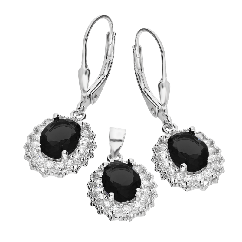 Srebrny Komplet z Czarną Cyrkonią pr. 925 - JubilerSezam.pl