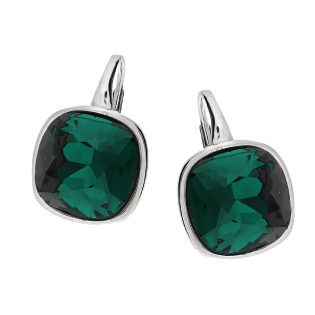 Kolczyki srebrne z zielonym kwadratowym kryształem/big.zam. HS SWASQ15x15-EM próba 925