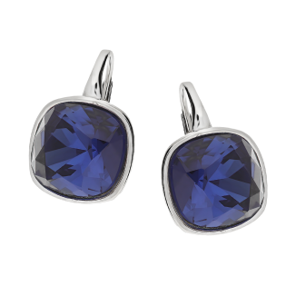 Kolczyki srebrne próby 925 z kwadratowym szafirowym kryształem Swarovski
