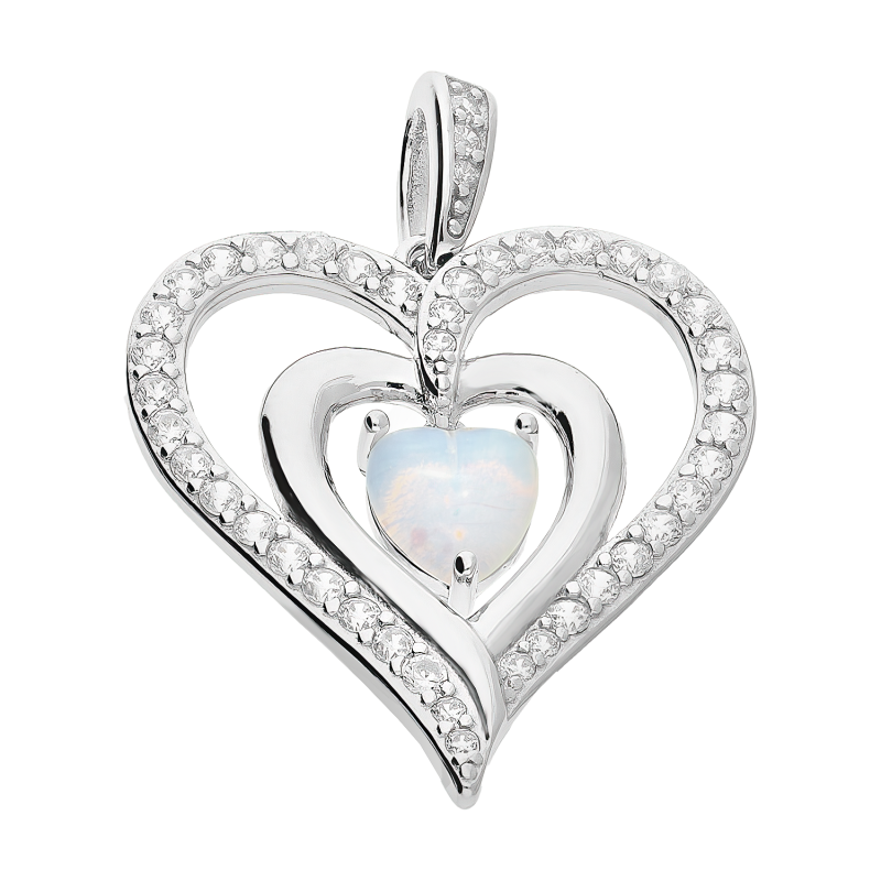 Srebrne Serduszko z Cyrkoniami i Opalem pr. 925 - JubilerSezam.pl
