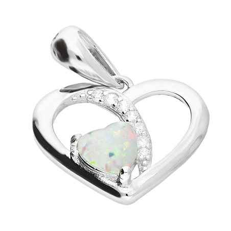 Serduszko srebrne z niebieskim opalem i białymi cyrkoniami TB 22667 próba 925