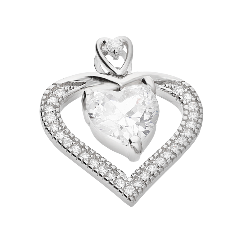 Serduszko srebrne z białymi cyrkoniami i ruchomym sercem TB 22695 próba 925