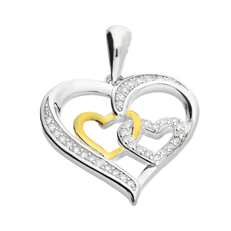 Serduszko srebrne z cyrkoniami i pozłacanym sercem TB 22721 próba 925