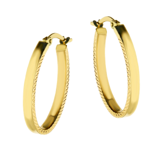 Złote kolczyki kółka owalne grawerowane pr. 375 - JubilerSezam.pl