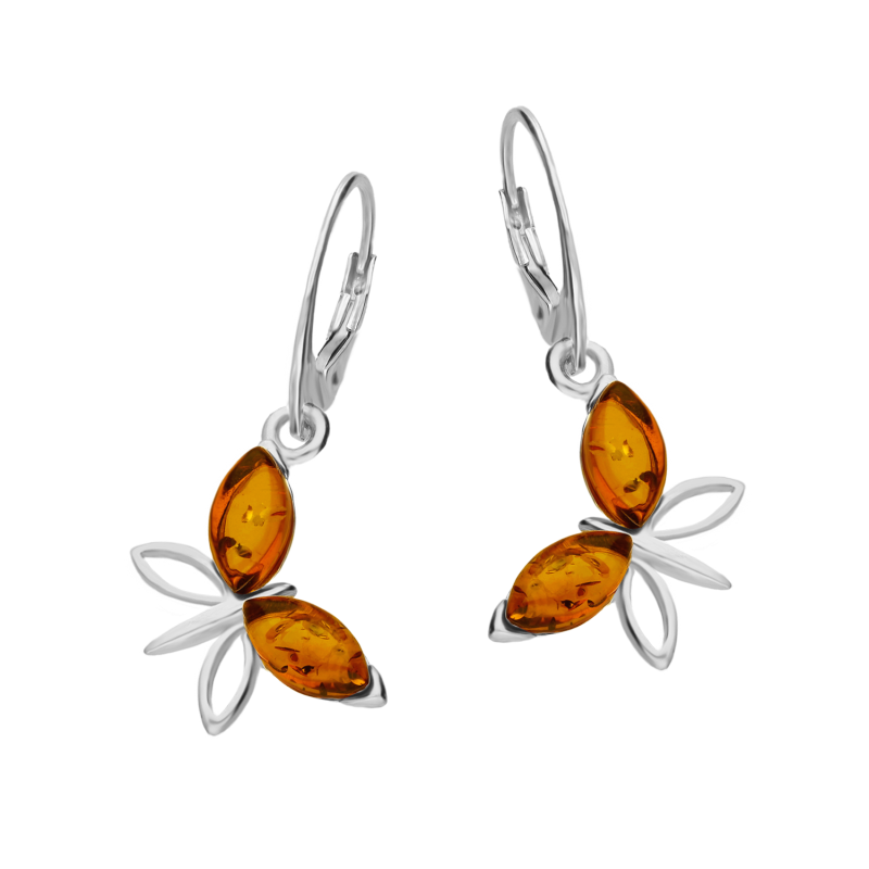 Srebrne Kolczyki Motyl z Bursztynem Koniakowym - JubilerSezam.pl