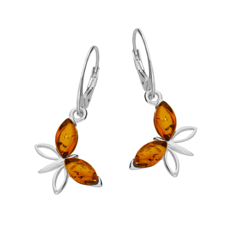 Kolczyki srebrne motyl z bursztynem koniakowym/big.zam. EI K53B.AG.K-koniak próba 925
