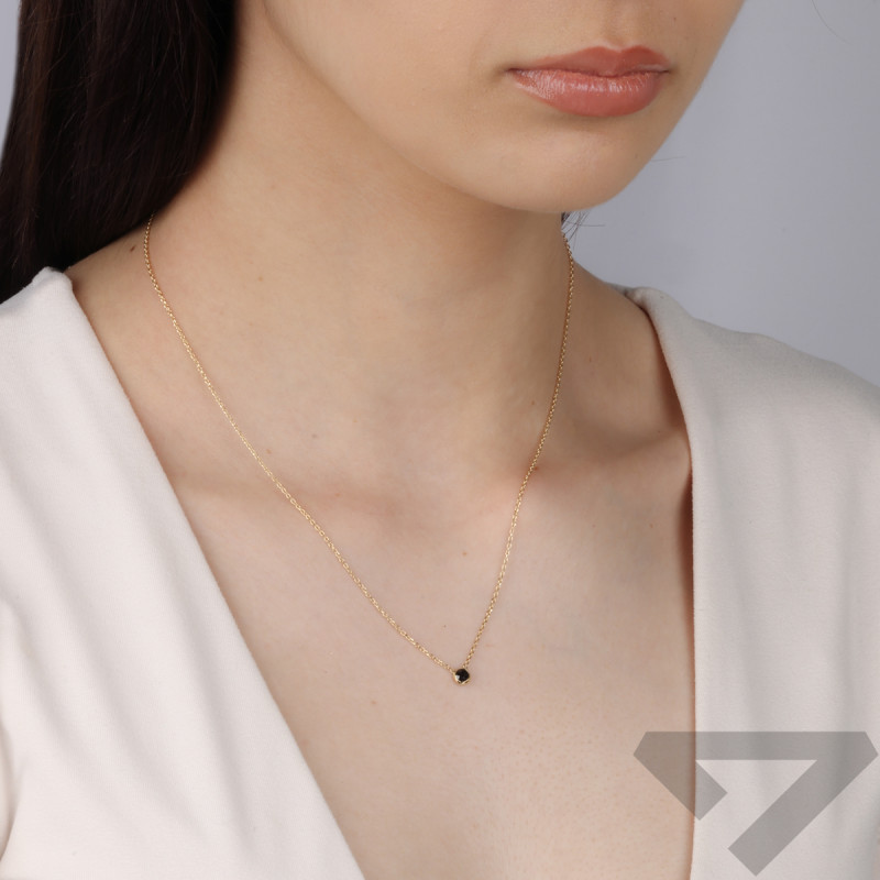 Naszyjnik złoty z fasetowaną czarną cyrkonią/rolo reg. M3-387 black próba 585