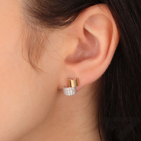 Kolczyki srebrne dwie wypukłe blaszki z białymi cyrkoniami i złotem/sztyft PX G0079.10_AU375 blaszka gold