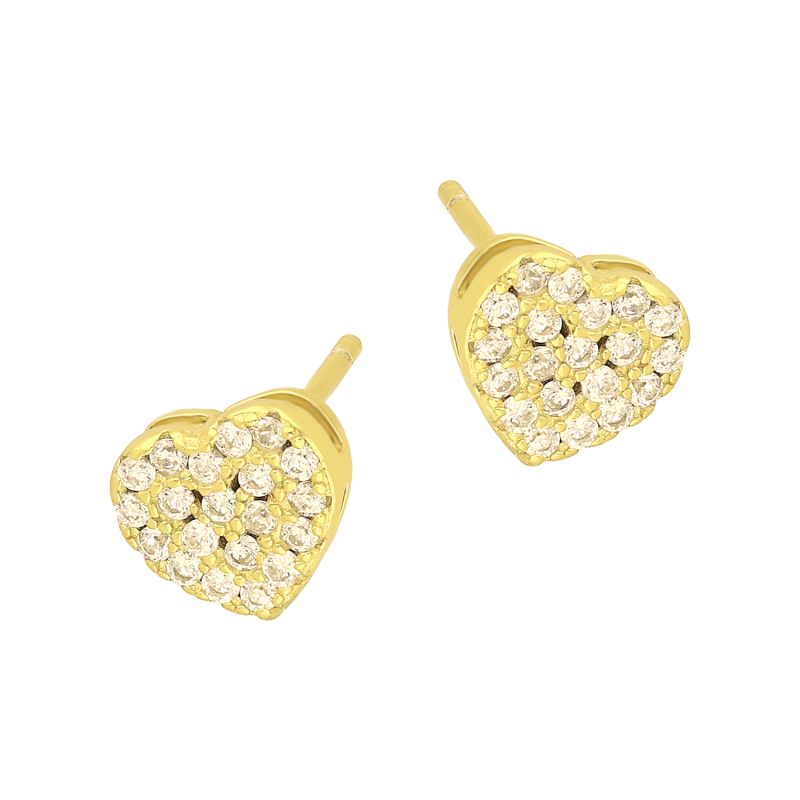 Kolczyki pozłacane serce z białymi cyrkoniami/sztyft HS1143 GOLD próba 925