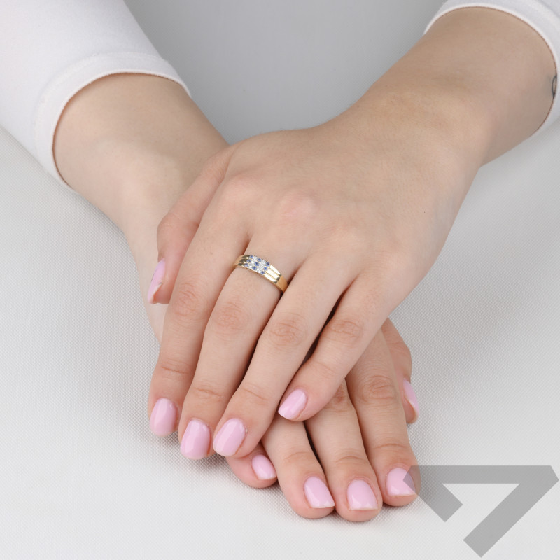 Pierścionek zaręczynowy z szafirami i białymi diamentami LC JR11748-SAPY próba 585