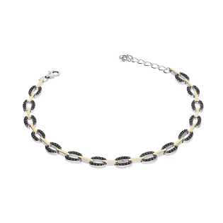 Bransoleta srebrna owale z czarnymi cyrkoniami i złote blaszki PX 1005 BL_AU375 blaszka gold