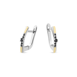 Srebrne kolczyki z czarnymi cyrkoniami i złotem - JubilerSezam.pl