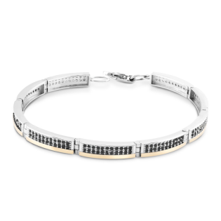 Srebrna bransoletka z czarnymi cyrkoniami i złotem - JubilerSezam.pl