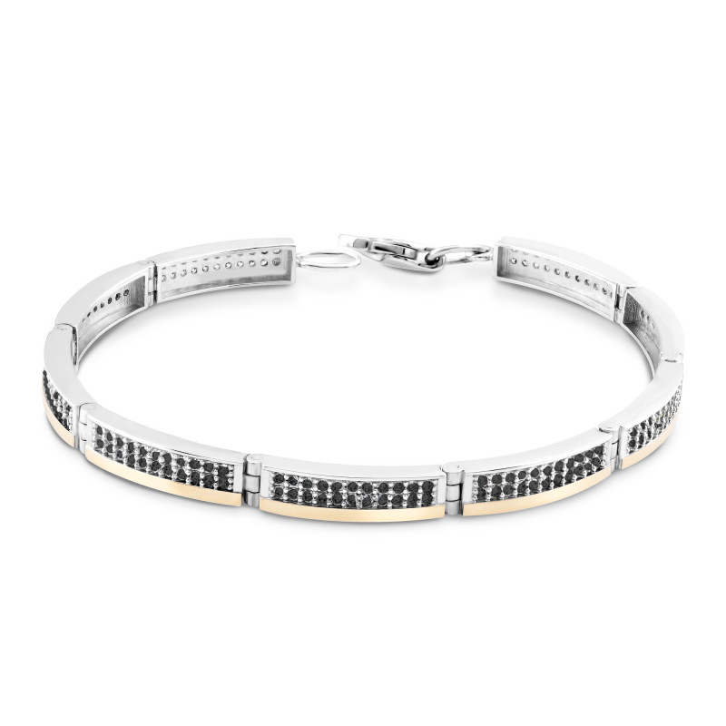 Srebrna bransoletka z czarnymi cyrkoniami i złotem - JubilerSezam.pl