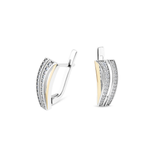 Kolczyki srebrne dwa rzędy białych cyrkonii i złota blaszka/ang.zap. PX 792_AU375 blaszka gold