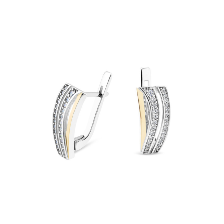 Kolczyki srebrne dwa rzędy białych cyrkonii i złota blaszka/ang.zap. PX 792_AU375 blaszka gold