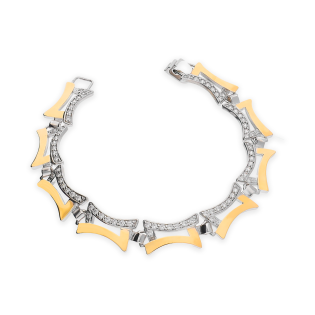 Srebrna Bransoleta z Cyrkoniami i Złotymi Detalami - JubilerSezam.pl