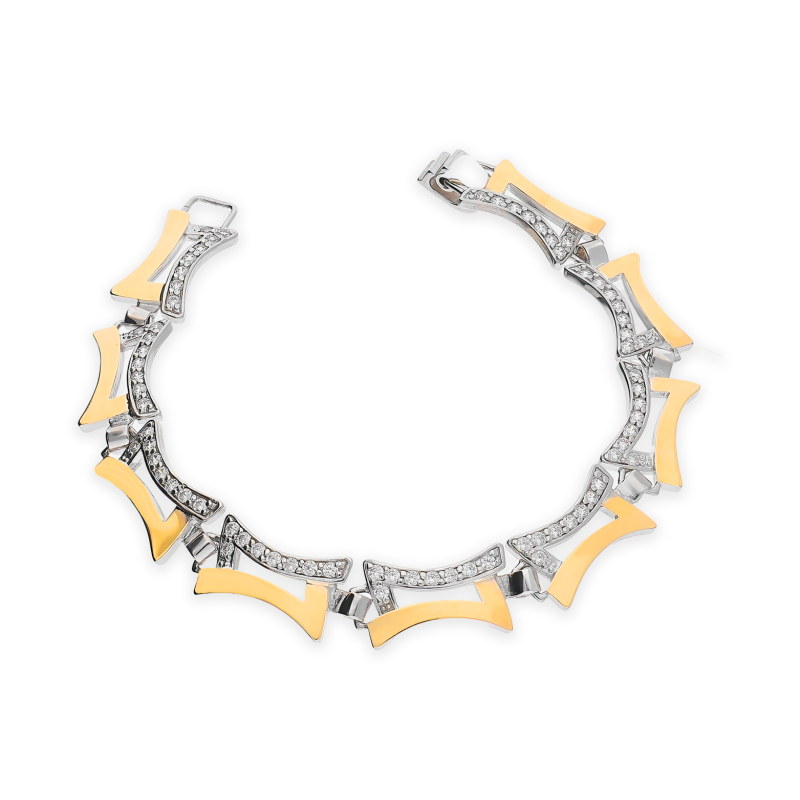 Srebrna Bransoleta z Cyrkoniami i Złotymi Detalami - JubilerSezam.pl