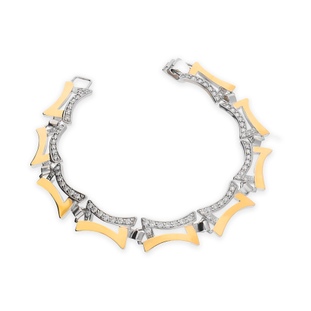 Srebrna Bransoleta z Cyrkoniami i Złotymi Detalami - JubilerSezam.pl