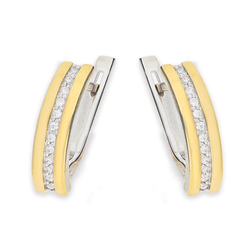 Kolczyki srebrne rząd cyrkonii i złote blaszki/ang.zap. PX G0213_AU375 blaszka gold