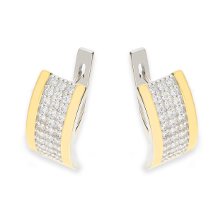 Kolczyki srebrne z białymi cyrkoniami i złotą blaszką/ang.zap. PX G0315_AU375 blaszka gold