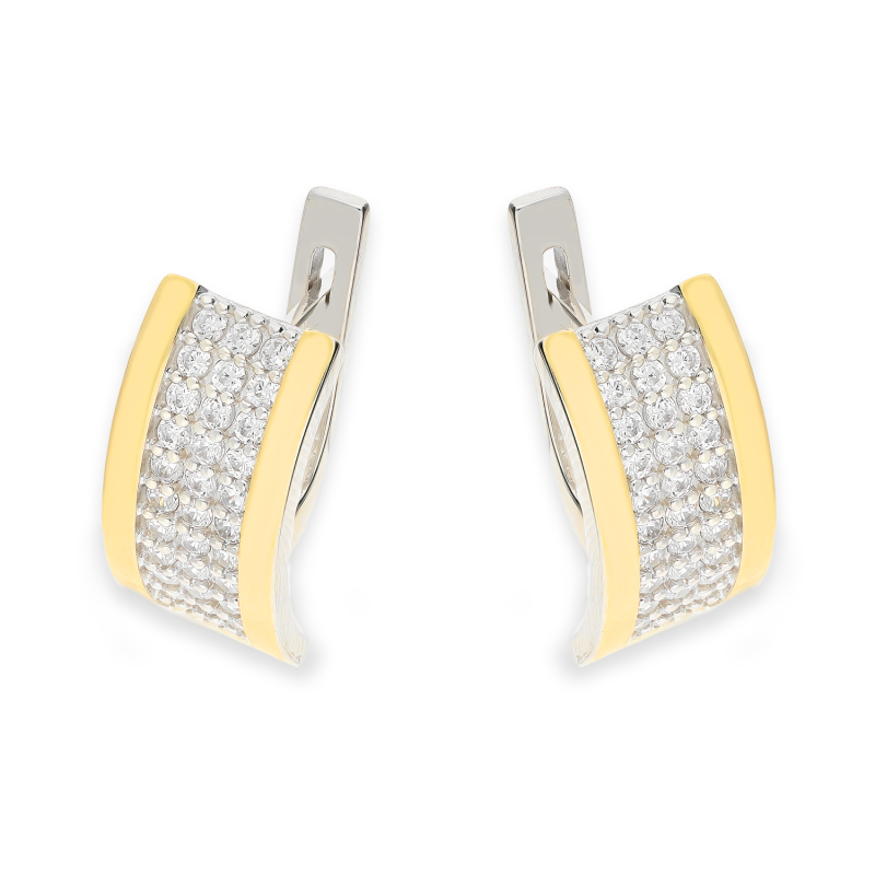 Kolczyki srebrne z białymi cyrkoniami i złotą blaszką/ang.zap. PX G0315_AU375 blaszka gold