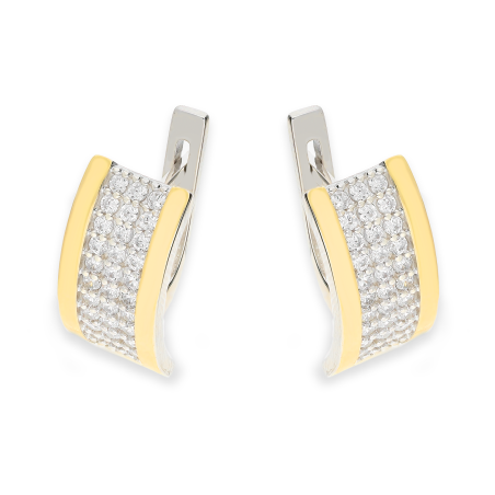 Kolczyki srebrne z białymi cyrkoniami i złotą blaszką/ang.zap. PX G0315_AU375 blaszka gold