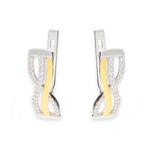 Kolczyki srebrne fala z cyrkoniami i złotą blaszką/ang.zap. PX G0398_AU375 blaszka gold