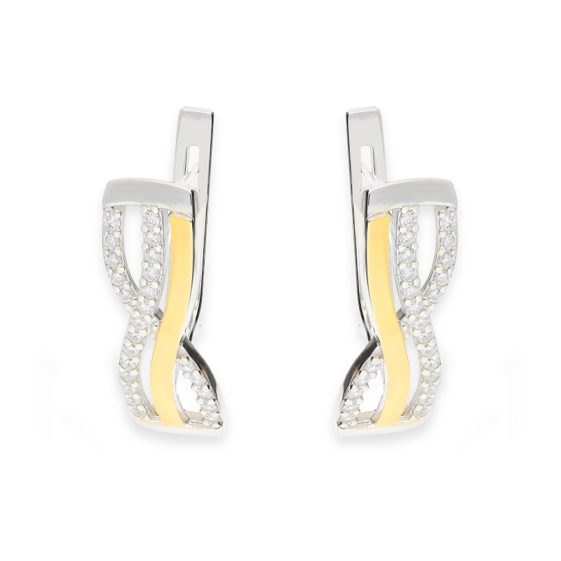 Kolczyki srebrne fala z cyrkoniami i złotą blaszką/ang.zap. PX G0398_AU375 blaszka gold