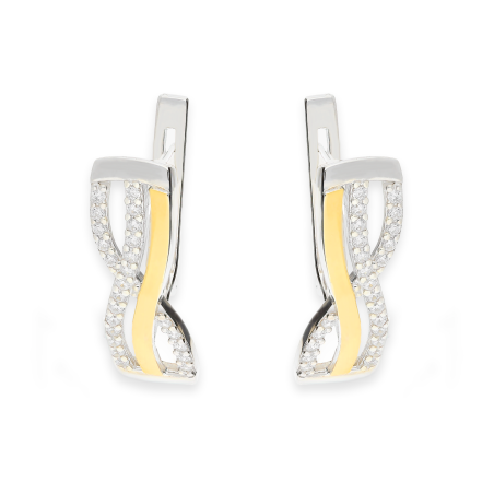 Kolczyki srebrne fala z cyrkoniami i złotą blaszką/ang.zap. PX G0398_AU375 blaszka gold