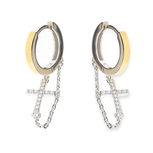 Kolczyki srebrne koło ze złotą blaszką i krzyżykiem PX G1330_AU375 blaszka gold