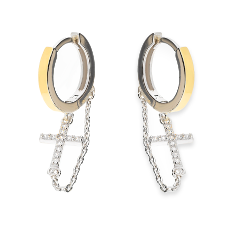 Kolczyki srebrne koło ze złotą blaszką i krzyżykiem PX G1330_AU375 blaszka gold