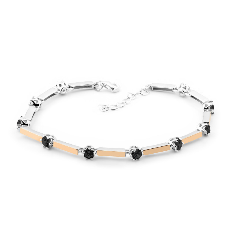 Pierścionek srebrny z czarną cyrkonią i złotą blaszką PX 884 BL_AU375 blaszka gold