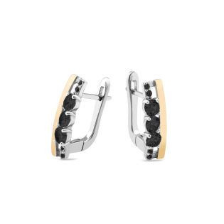 Kolczyki srebrne rząd czarnych cyrkonii i złota blaszka/ang.zap. PX 916 BL_AU375 blaszka gold