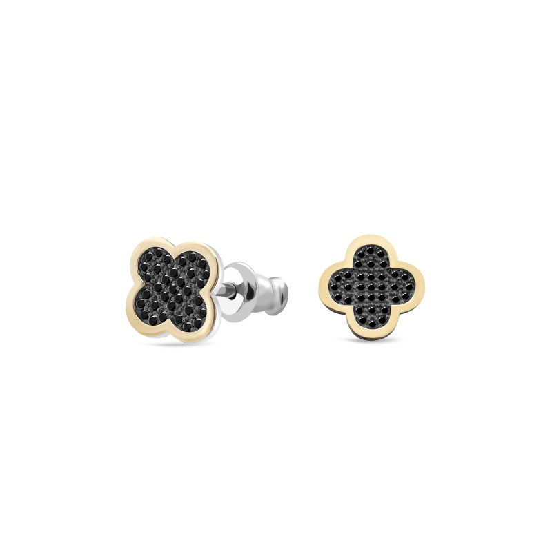 Kolczyki srebrne koniczyna z czarnymi cyrkoniami i złotą blaszką/sztyft PX 958 BL_AU375 blaszka gold