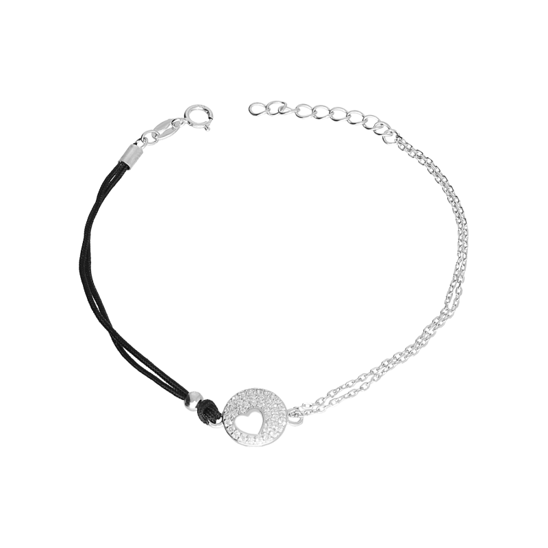 Srebrna bransoletka z cyrkoniami na sznurku - JubilerSezam.pl