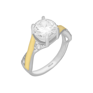 Pierścionek srebrny z białą cyrkonią i złotą blaszką PX G0006_AU375 blaszka gold