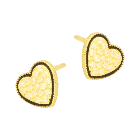 Kolczyki pozłacane serce z białymi cyrkoniami/sztyft TB 24112 próba 925