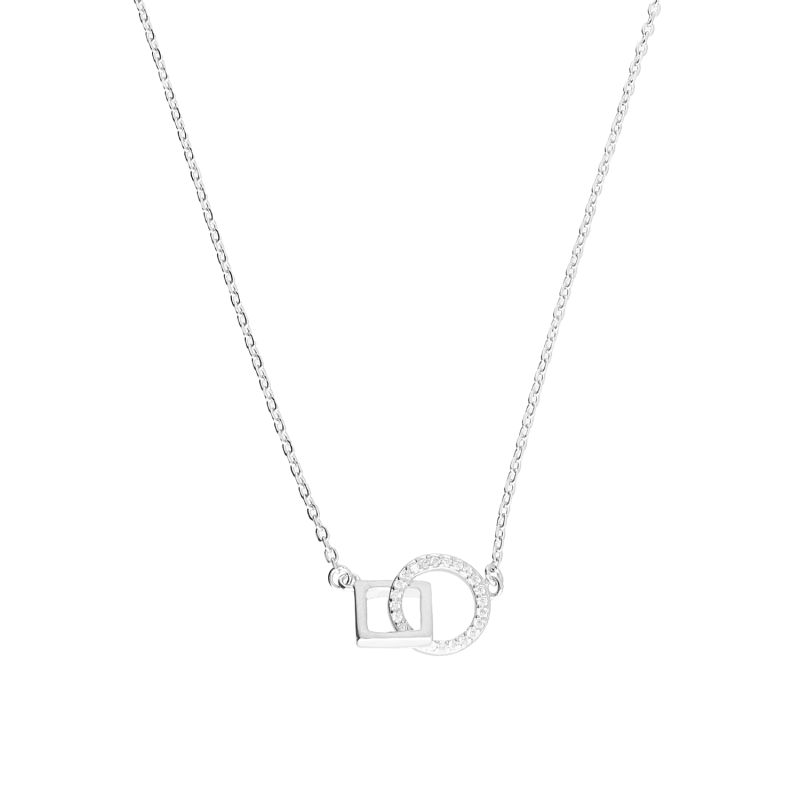 Naszyjnik srebrny klanówka koło z cyrkoniami i kwadrat/anker reg. AT903 próba 925